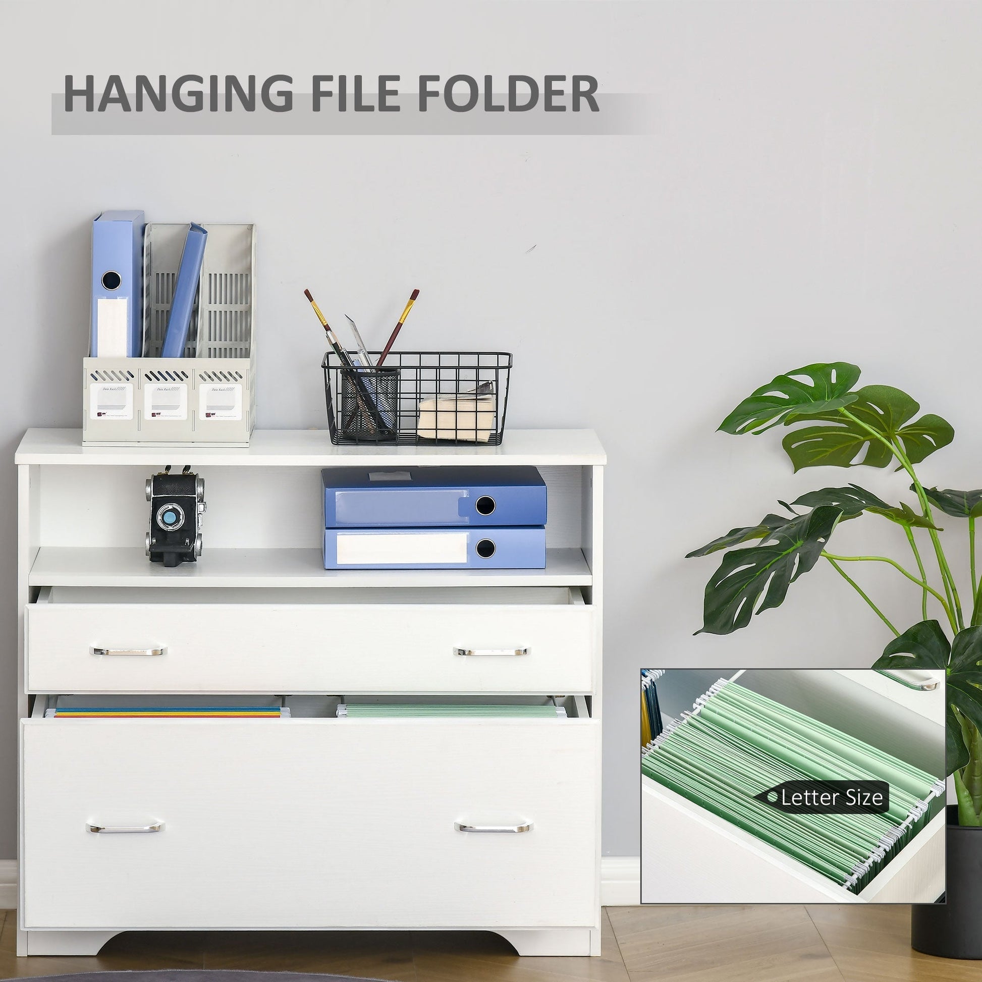 Lateral Filing Cabinet with 2 Drawers, File Cabinet for Hanging Letter Sized Files, Office Printer Stand, White Office Cabinets & Cupboards   at Gallery Canada