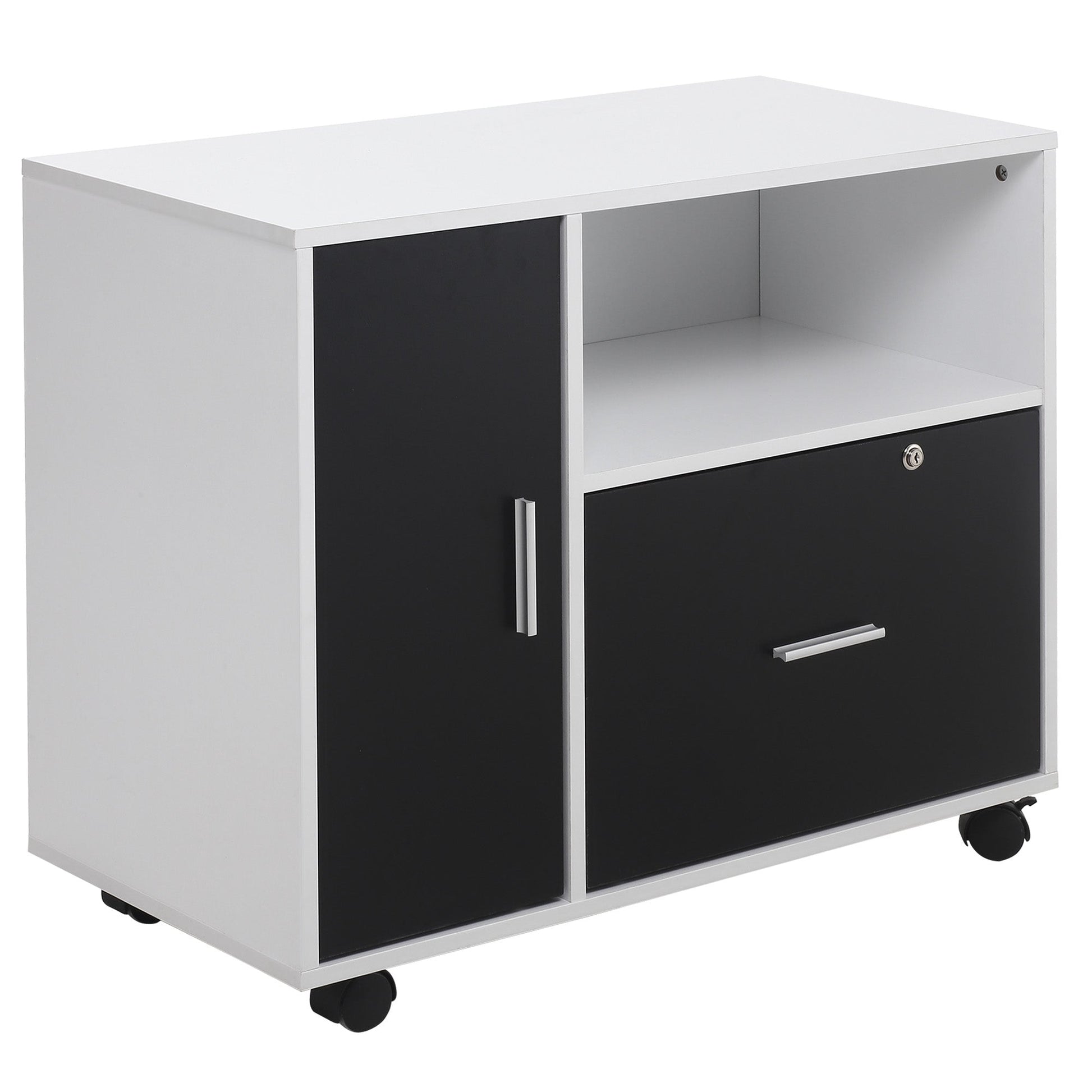 Lateral Filing Cabinet with Lockable Drawer for Hanging Legal, Letter Sized Files, Mobile Printer Stand for Home Office, Black and White Office Cabinets & Cupboards Multi Colour  at Gallery Canada