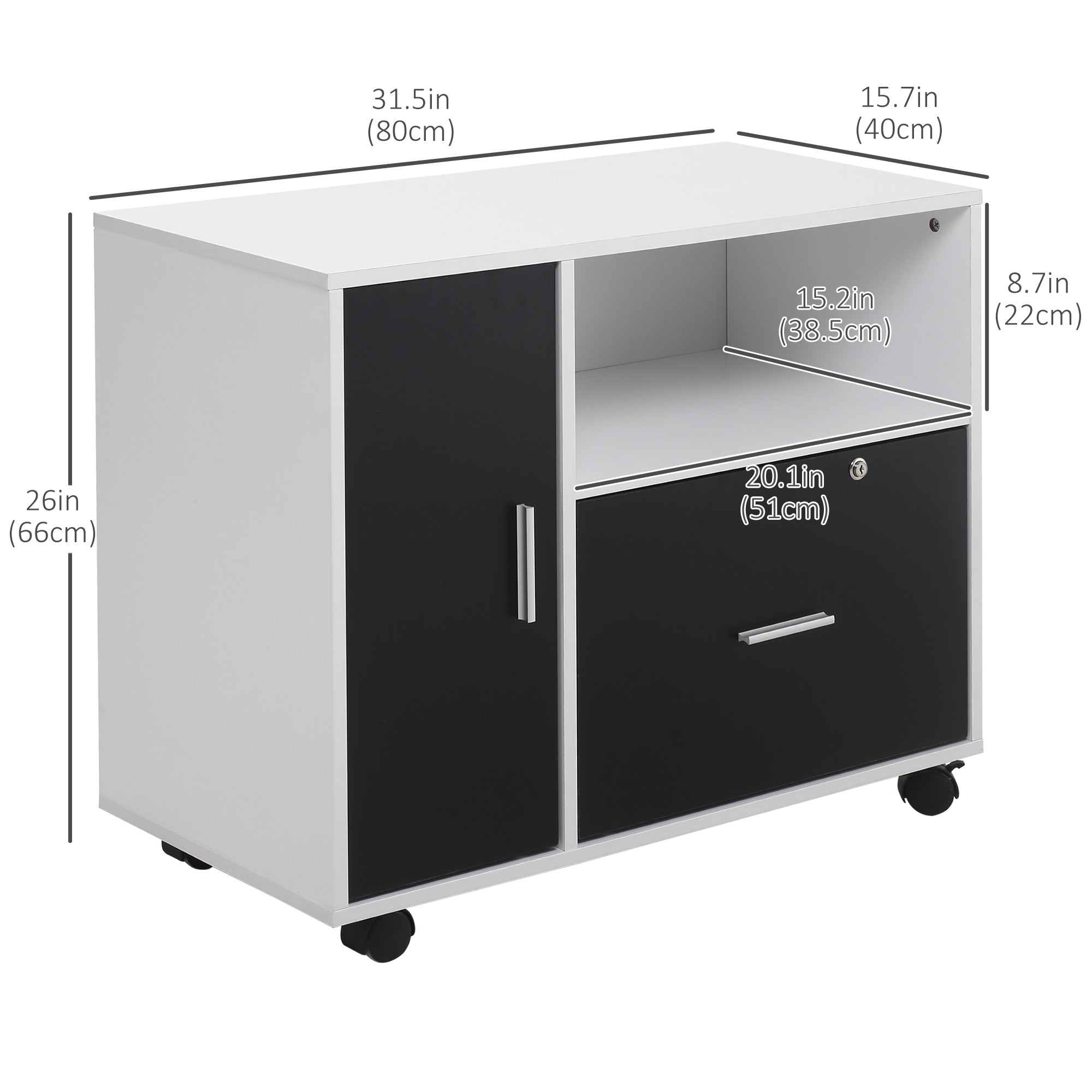 Lateral Filing Cabinet with Lockable Drawer for Hanging Legal, Letter Sized Files, Mobile Printer Stand for Home Office, Black and White Office Cabinets & Cupboards   at Gallery Canada