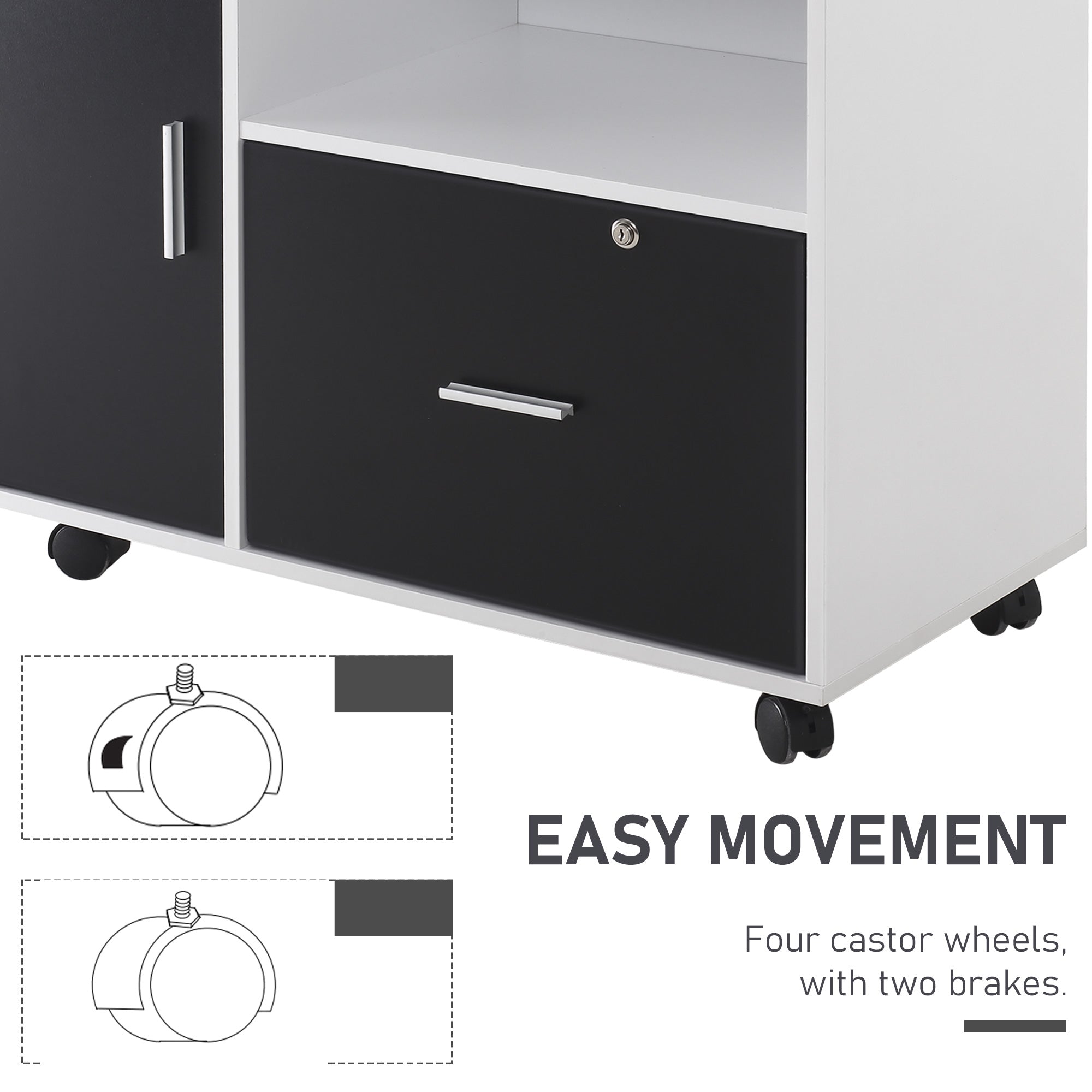 Lateral Filing Cabinet with Lockable Drawer for Hanging Legal, Letter Sized Files, Mobile Printer Stand for Home Office, Black and White Office Cabinets & Cupboards   at Gallery Canada