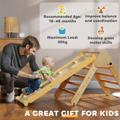 Pikler Triangle Set, 2 in 1 Climbing Toys with Ramp for Toddlers, Nature Wood Baby Gym & Playmats   at Gallery Canada