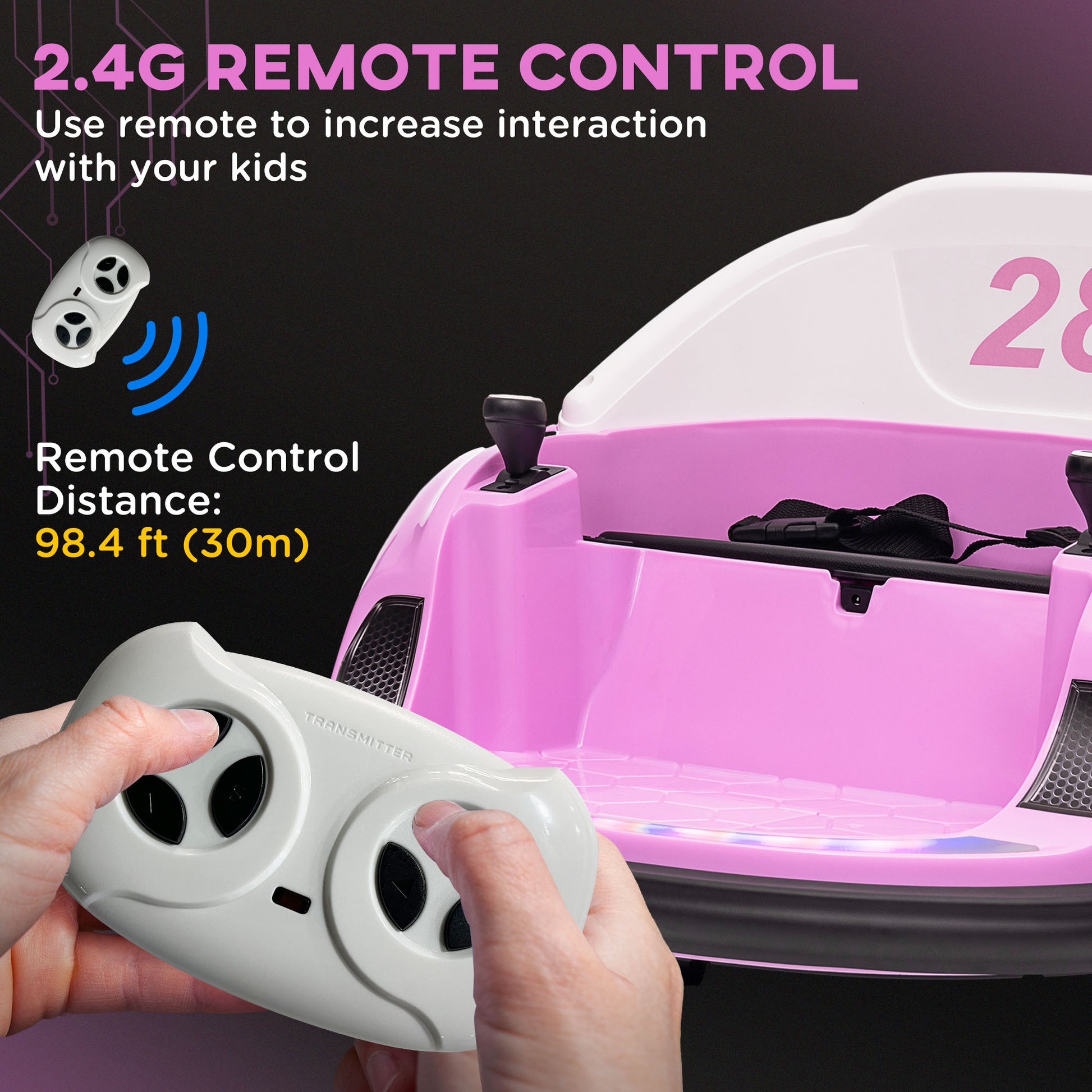 12V Bumper Car for Toddlers, Ride On Car with 360 Degree Remote Control, Lights Music Horn, for 1.5-5 Years, Pink Electric Toy Cars   at Gallery Canada