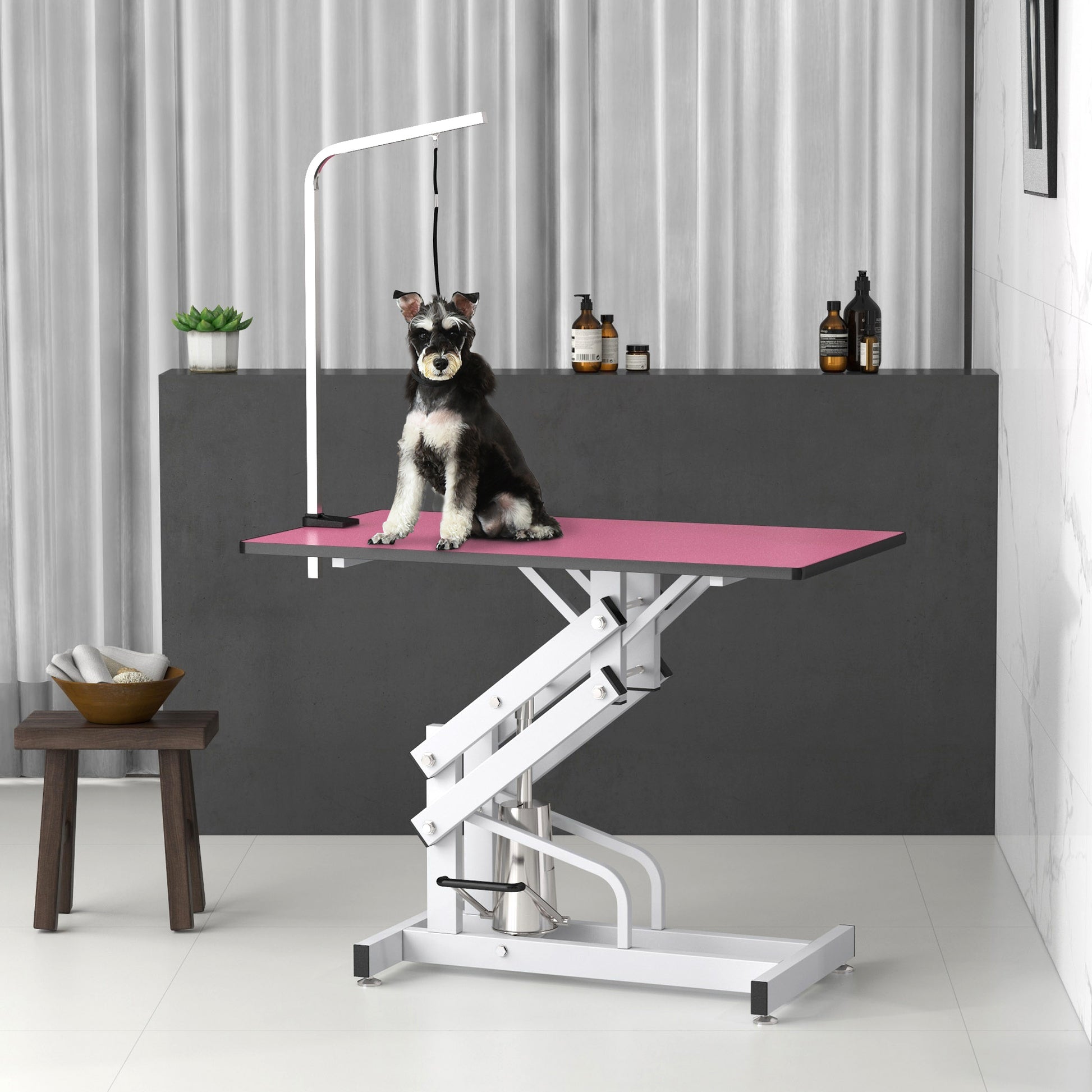 Pet Grooming Table, Height Adjustable Dog Grooming Table with Arm, Noose and Non-Slip Grooming Table, Pink Dog Grooming Tables   at Gallery Canada