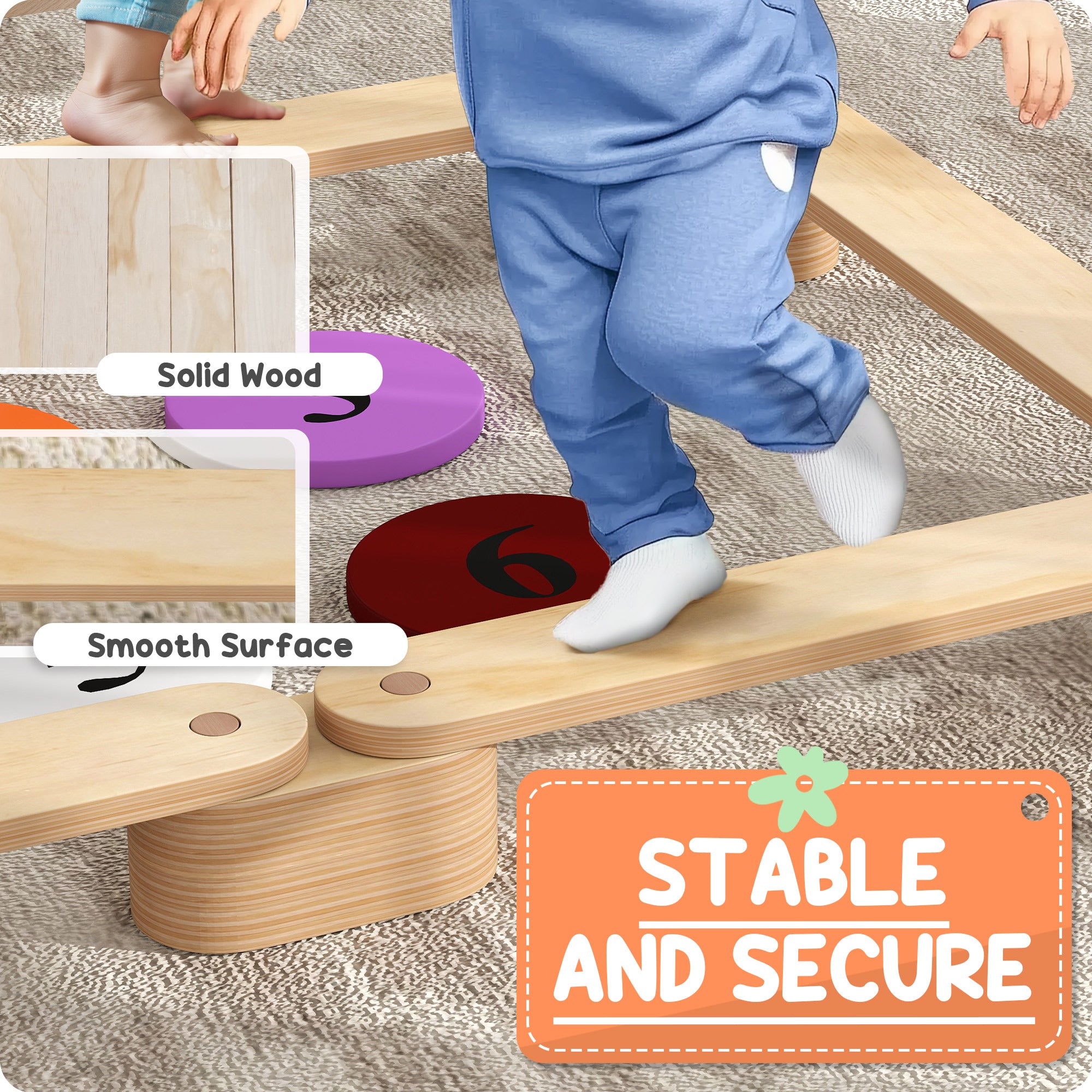 6 PC Wooden Balance Beam for Kids, for Coordination, for Indoor Outdoor Baby Gym & Playmats   at Gallery Canada