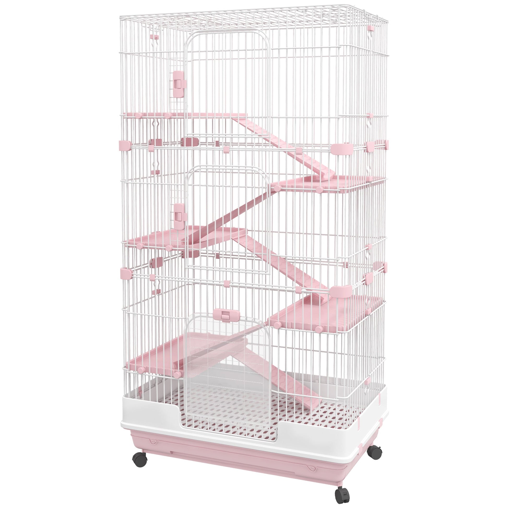 32"L 6-Level Small Animal Cage with Universal Lockable Wheels, Pink Houses & Habitats Pink and White  at Gallery Canada