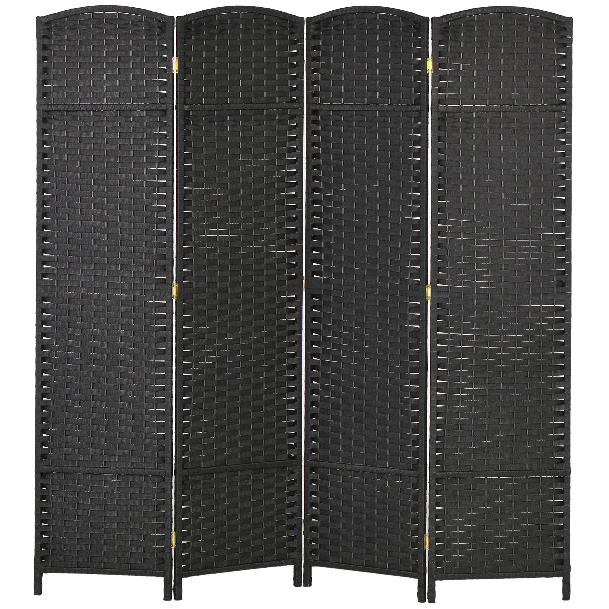 5.6 Ft Tall Folding Room Divider, 4 Panel Portable Privacy Screen, Hand-Woven Partition Wall Divider, Black Room Dividers   at Gallery Canada