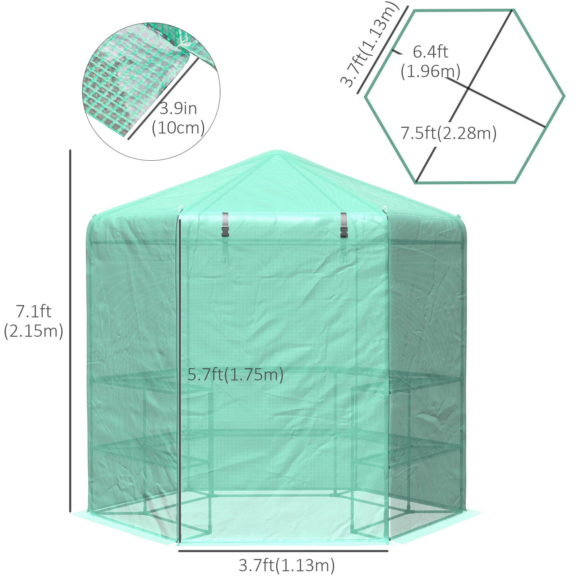 Hexagonal Walk-in Greenhouse with 3-Tier Shelves, Roll-up Door, Green Walk In Greenhouses   at Gallery Canada