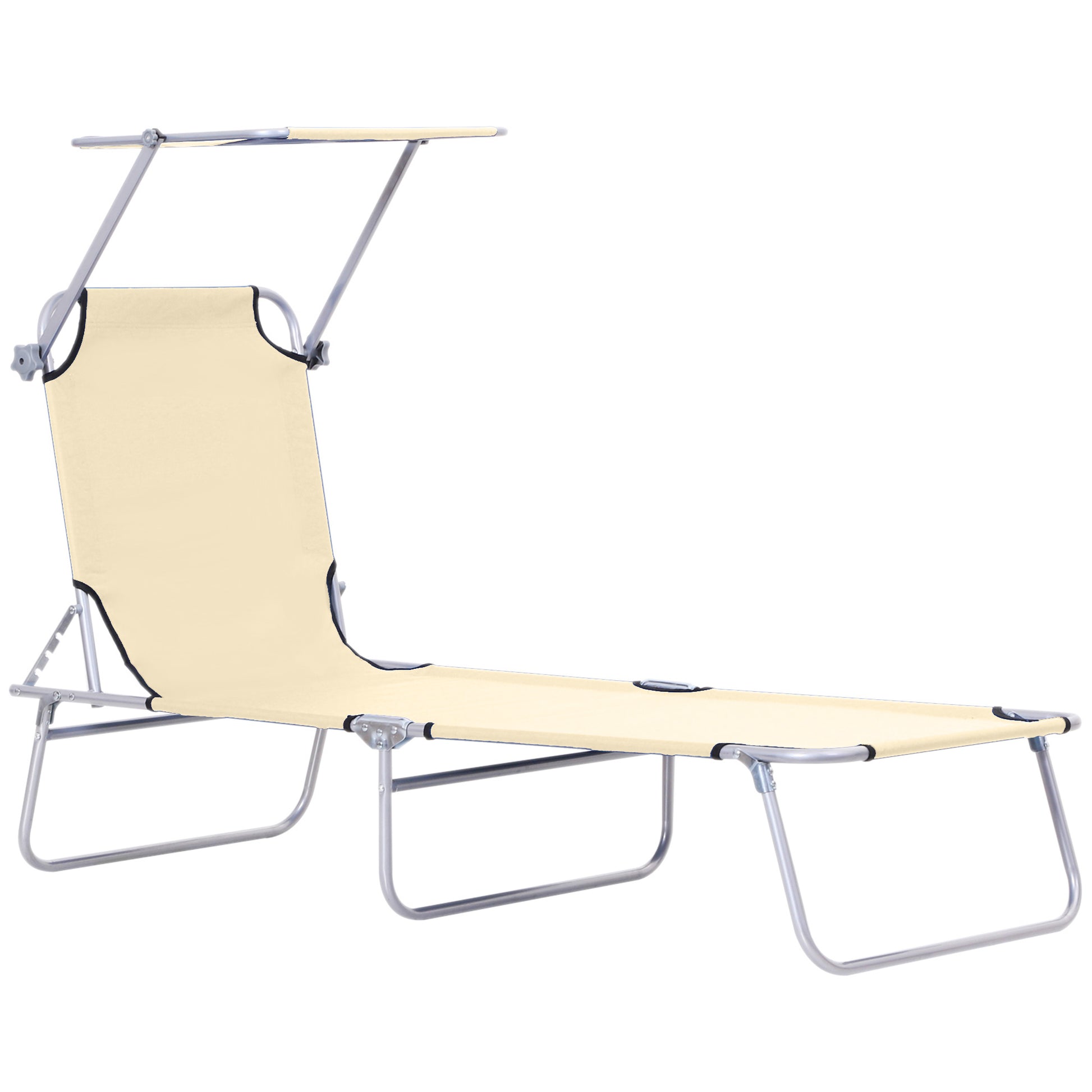 Outdoor Lounge Chair with Sun Shade for Beach, Camping, Hiking, Backyard, Beige Lounger Chairs   at Gallery Canada