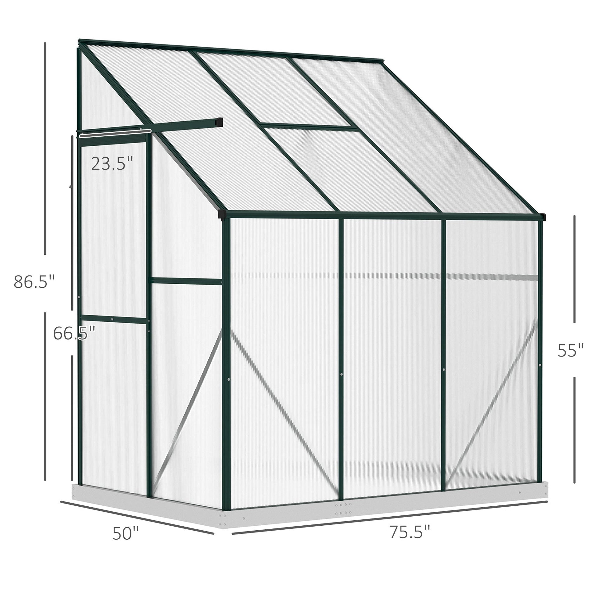 Lean-to Greenhouse Walk-in Garden Aluminum Polycarbonate with Roof Vent for Plants Herbs Vegetables 6' x 4' x 7' Green Walk In Greenhouses   at Gallery Canada