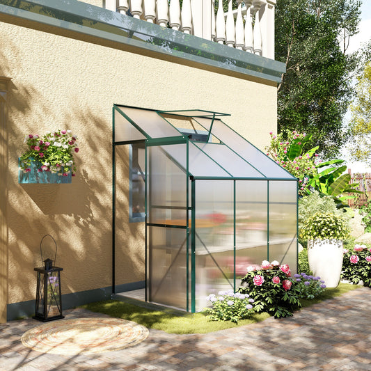 Lean-to Greenhouse Walk-in Garden Aluminum Polycarbonate with Roof Vent for Plants Herbs Vegetables 6' x 4' x 7' Green Walk In Greenhouses Multi Colour  at Gallery Canada