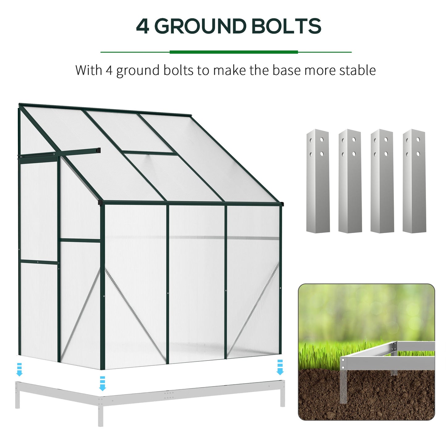 Lean-to Greenhouse Walk-in Garden Aluminum Polycarbonate with Roof Vent for Plants Herbs Vegetables 6' x 4' x 7' Green Walk In Greenhouses   at Gallery Canada