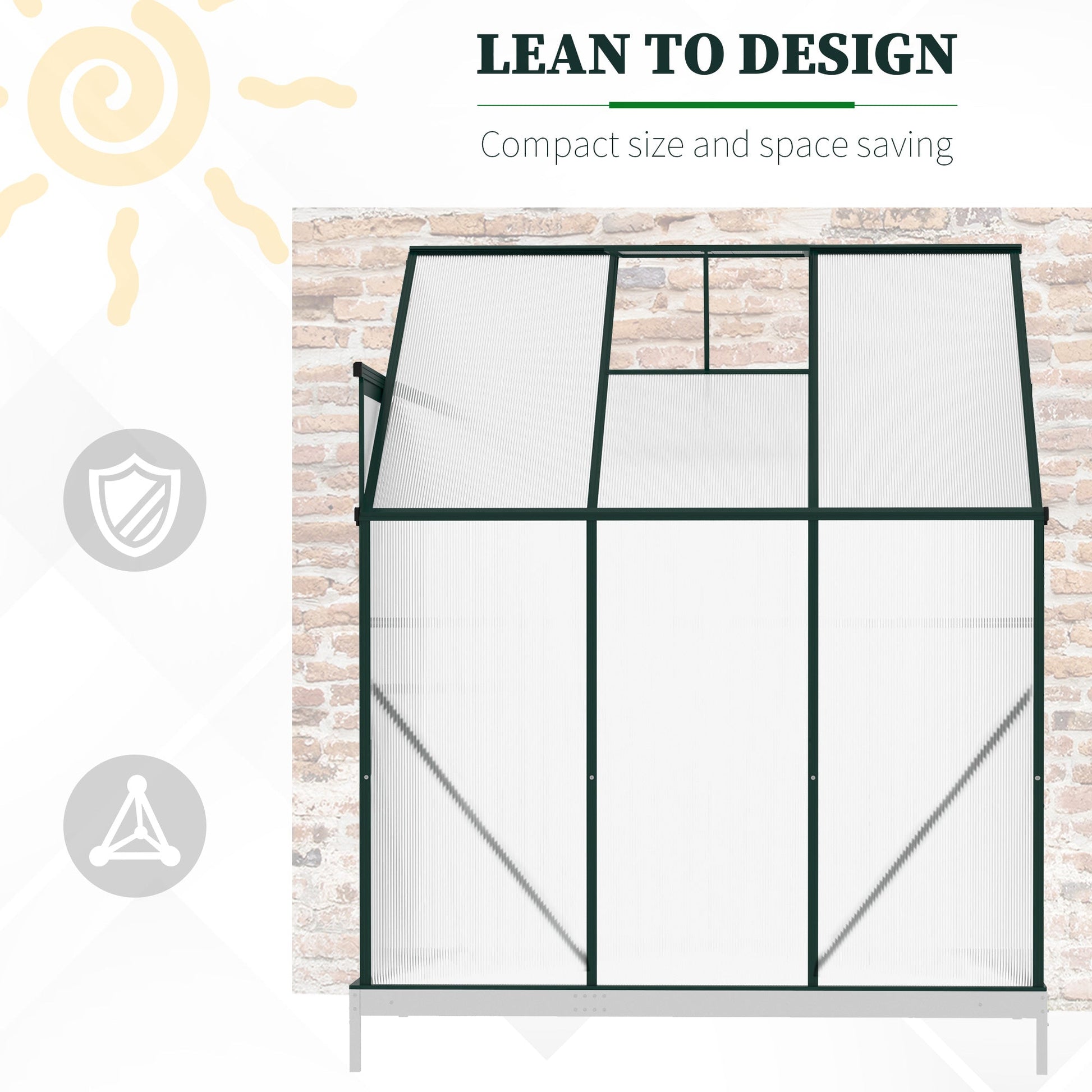 Lean-to Greenhouse Walk-in Garden Aluminum Polycarbonate with Roof Vent for Plants Herbs Vegetables 6' x 4' x 7' Green Walk In Greenhouses   at Gallery Canada