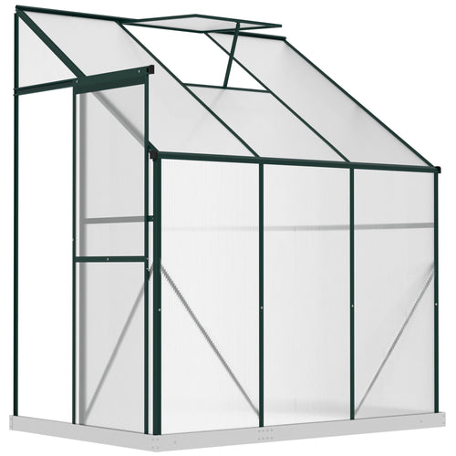 Lean-to Greenhouse Walk-in Garden Aluminum Polycarbonate with Roof Vent for Plants Herbs Vegetables 6' x 4' x 7' Green