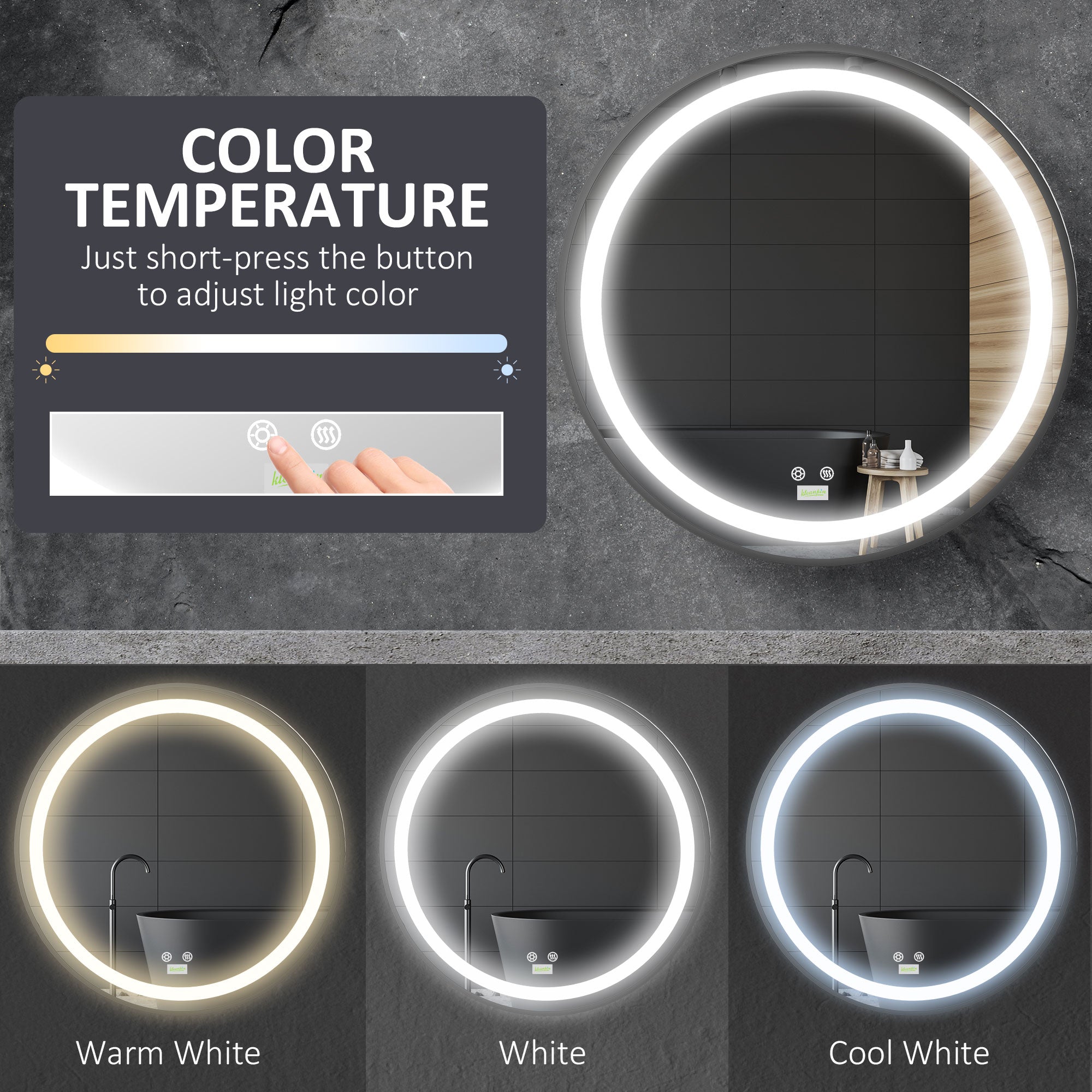 LED Bathroom Mirror for Vanity, Dimmable Lighted Anti Fog Wall Mirror with 3 Temperature Colors, Plug-in, 24 Inch Wall Mirrors   at Gallery Canada