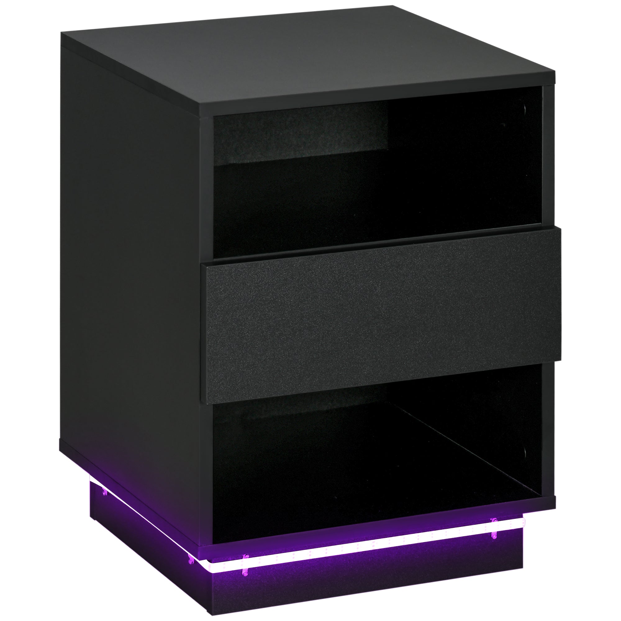 LED Nightstand, Bedside Table with LED Lights, Drawer, 2 Shelves, Remote, Side Table for Living Room, Bedroom Bedside Tables Black  at Gallery Canada