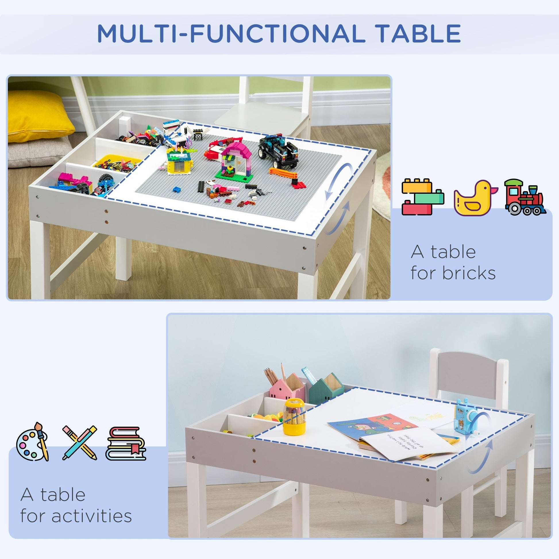 Multi-Use Kids Lego Table & Chair Set with Storage for Activities, Grey Kids Table Sets   at Gallery Canada