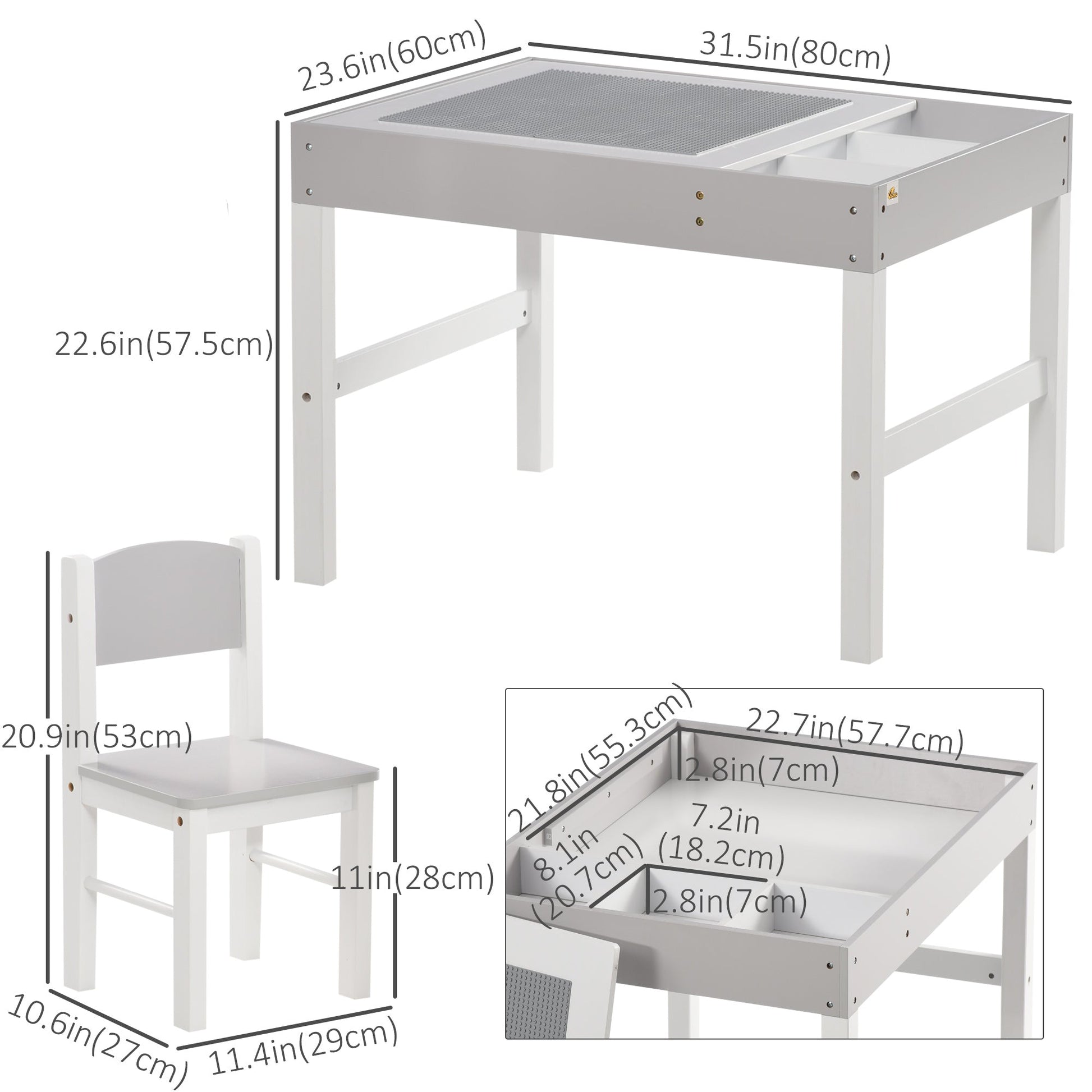 Multi-Use Kids Lego Table & Chair Set with Storage for Activities, Grey Kids Table Sets   at Gallery Canada