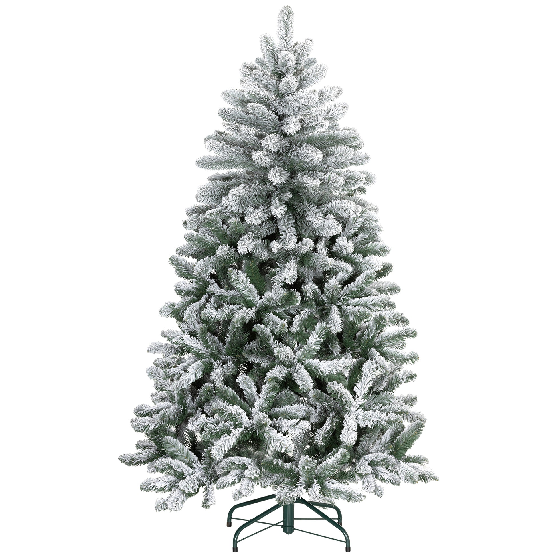 5 Foot Artificial Flocked Christmas Tree with Snow, Metal Stand, Hinged Xmas Tree for Home Office Holiday Flocked Christmas Trees   at Gallery Canada