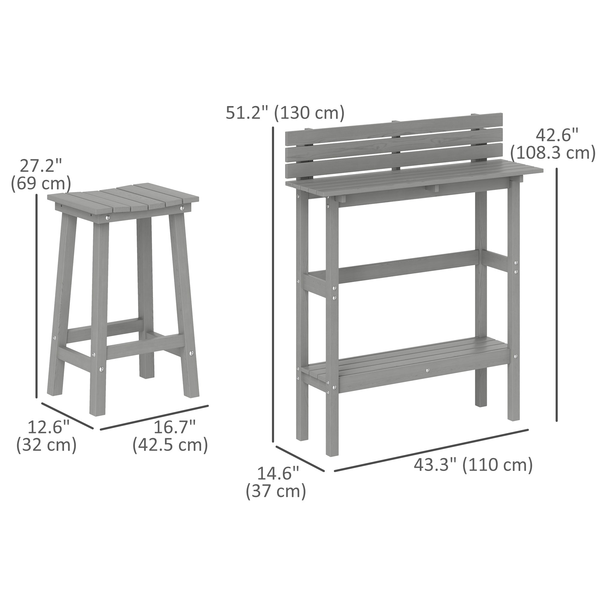 3 Piece Patio Bar Set with 43