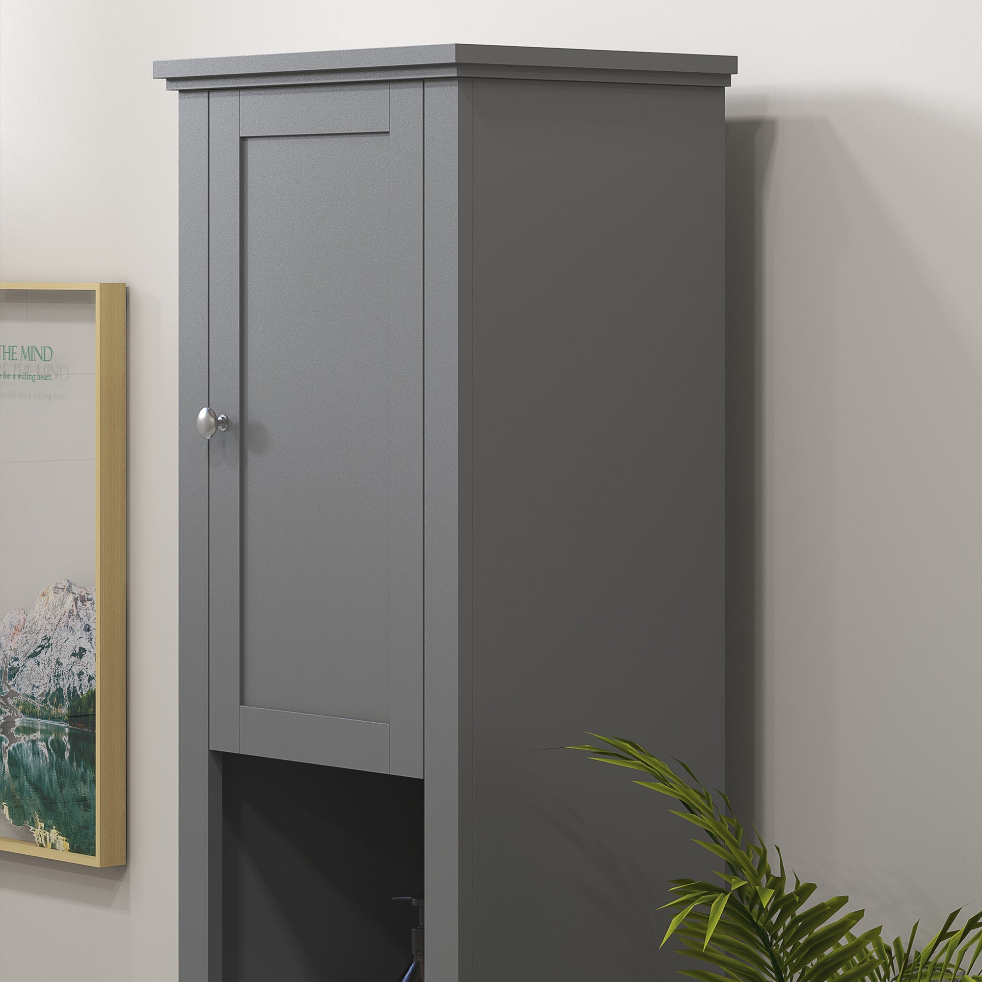 Tall Bathroom Cabinet, Freestanding Linen Cabinet with Open Shelves and 2 Cupboards, Narrow Storage Cabinet, Grey Bathroom Cabinets   at Gallery Canada