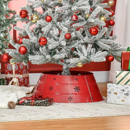 Christmas Tree Collar, 26" Metal Tree Ring Skirt, Home Xmas Decoration with Snowflake Engraving, Red Christmas Trees Red  at Gallery Canada