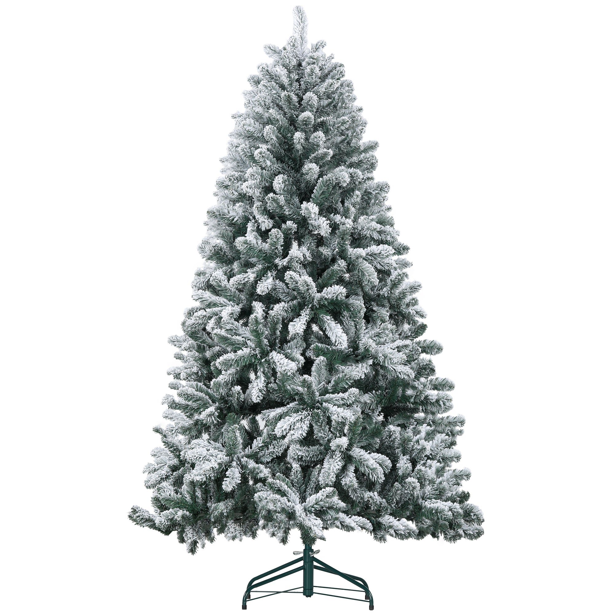 6 Foot Artificial Flocked Christmas Tree with Snow, Metal Stand, Hinged Xmas Tree for Home Office Holiday Flocked Christmas Trees   at Gallery Canada