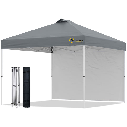 10' x 10' Pop Up Canopy Tent with Adjustable Height, 1 Sidewall, and Wheeled Carry Bag for Outdoor, Garden, Patio, Grey Pop Up Canopies at Gallery Canada