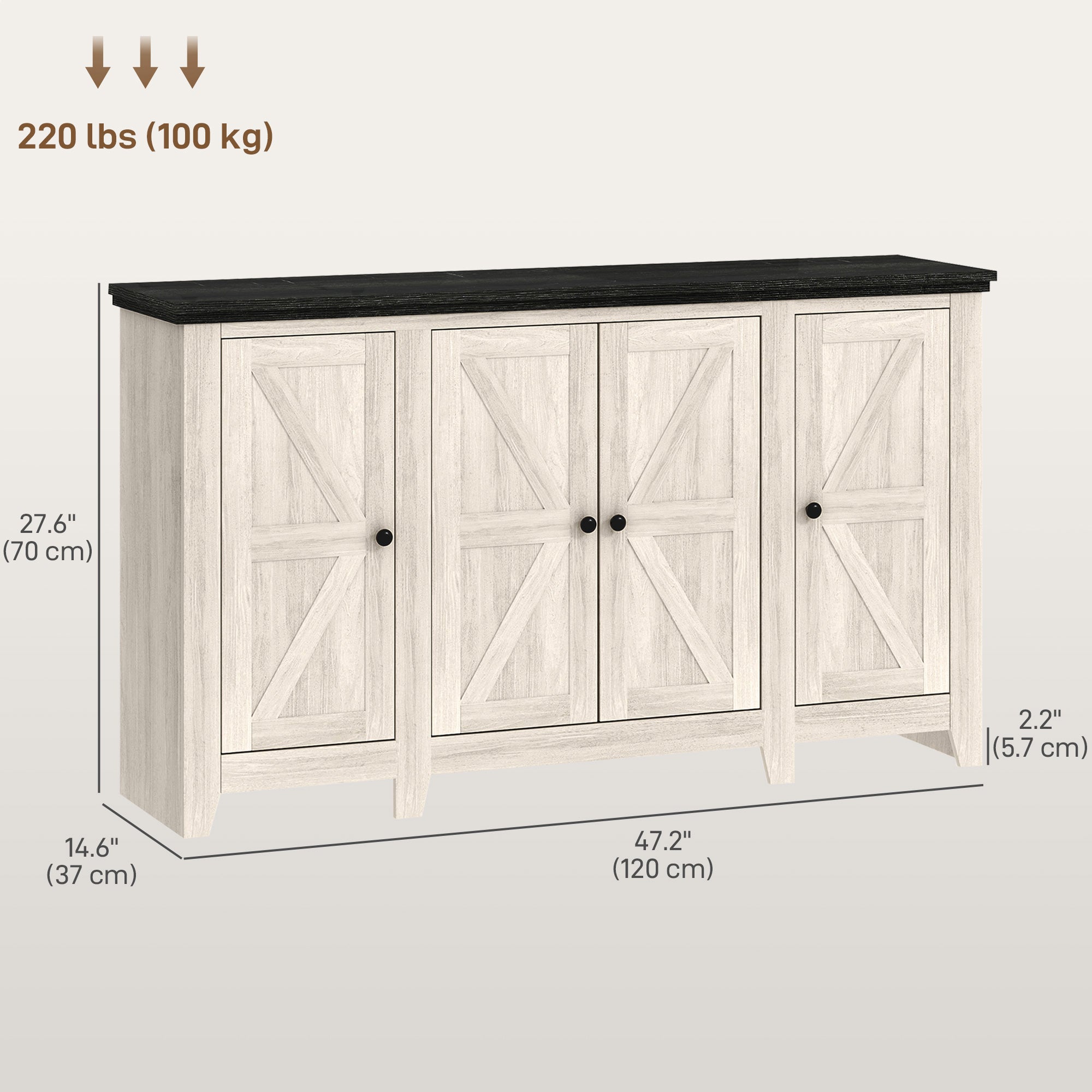 Rustic Sideboard, Buffet Cabinet with Adjustable Shelves for Living Room, Dining Room, Entryway, White Wood Grain Storage Cabinets at Gallery Canada