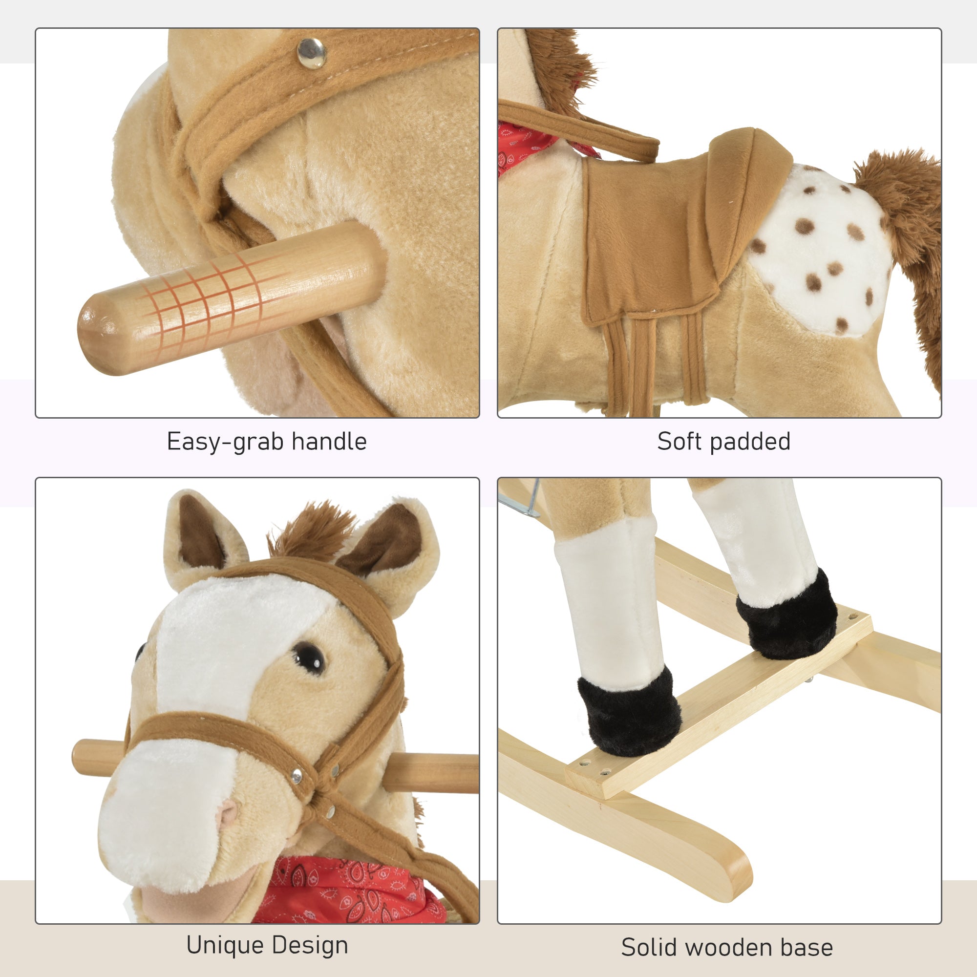 Kids Plush Ride-On Rocking Horse Toy Cowboy Rocker with Fun Realistic Sounds for Child 3-6 Years Old, Beige Rocking Horses at Gallery Canada