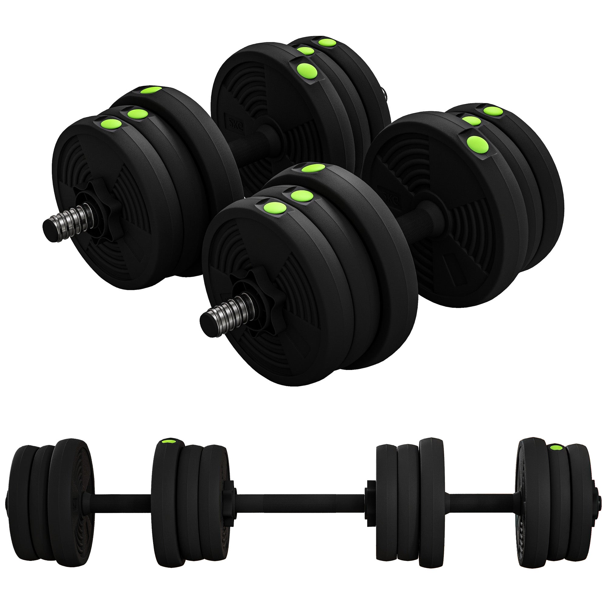 44LBS 2-in-1 Adjustable Barbell &; Dumbbells Set, Weights Set with Non-slip Handles for Men and Women Home Gym Training Dumbbells & Barbells Green and Black at Gallery Canada
