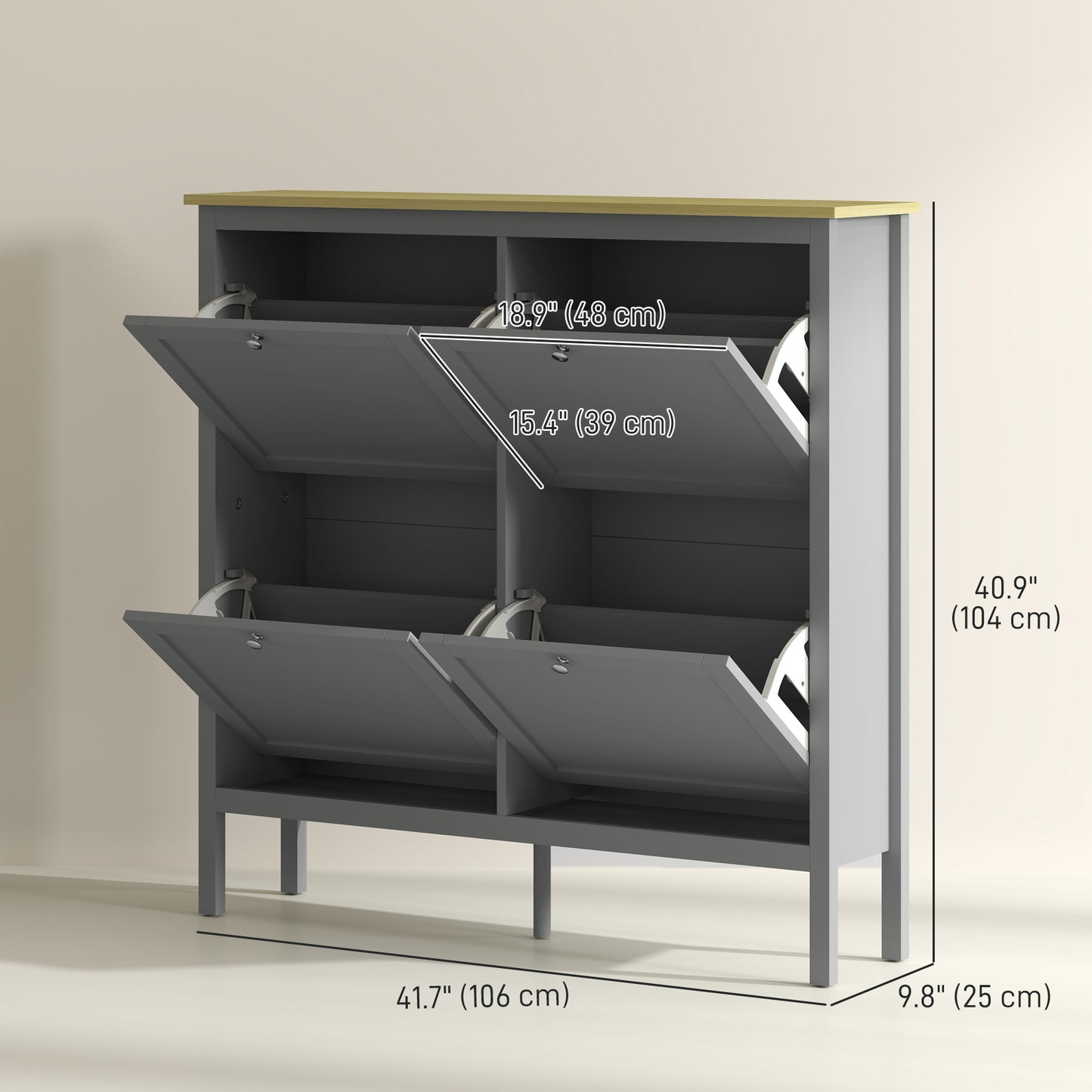 Entryway Shoe Storage Cabinet with 4 Flip Drawers, Adjustable Shelves, Narrow Shoe Cabinet for 20 Pairs of Shoes, Grey Shoe Storage Cabinets & Racks   at Gallery Canada