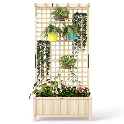 Wood Planter with Trellis for Vine Climbing, Raised Garden Bed, Privacy Screen for Backyard, Patio, Deck, Natural Wood