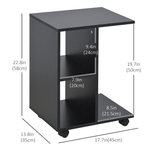 C-Shape Side Table End Table with Storage Open Shelf, Coffee Table on Wheels for Home Office Studio Black