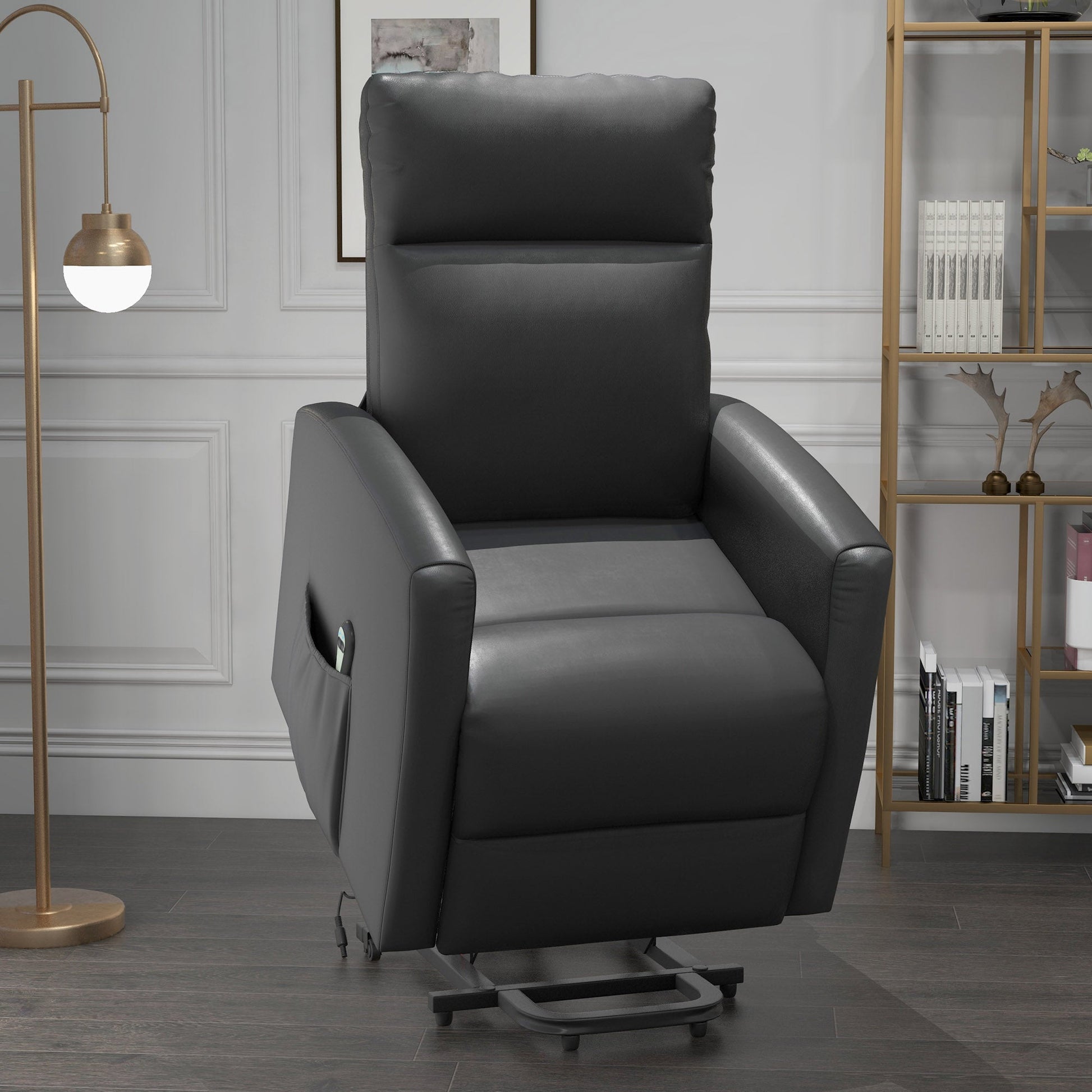 Power Lift Recliner Chair with Remote Control Side Pocket for Living Room Home Office Study Grey Electric Power Lift Chairs   at Gallery Canada