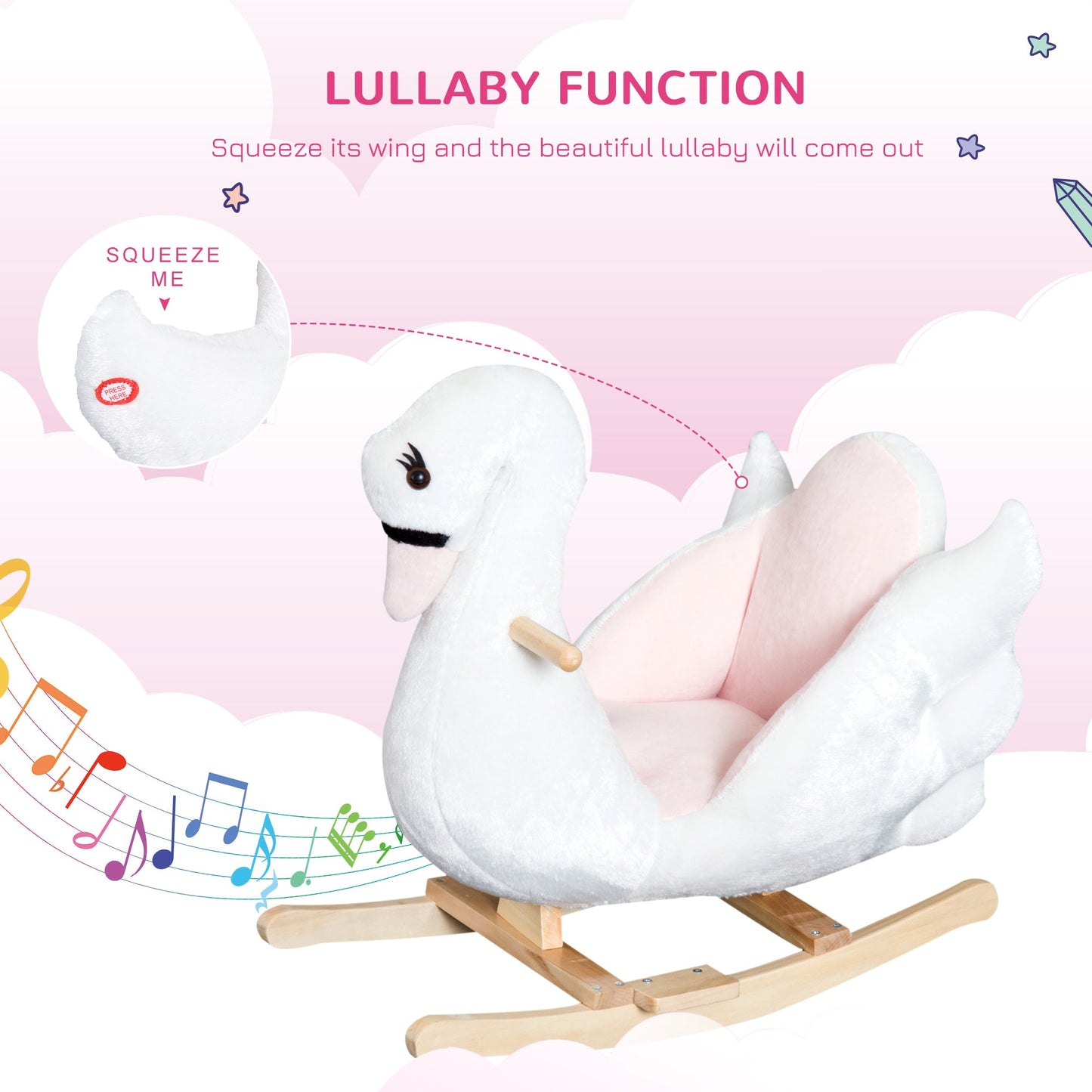 Soft Warm Kids Rocking Horse Child Plush Ride On Toy Swan Style Playtime with Lullaby Song White Rocking Horses   at Gallery Canada