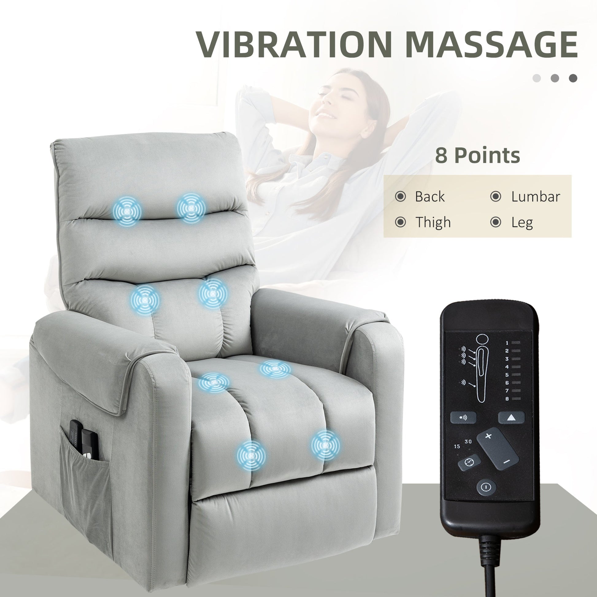 Lift Chair for Elderly, Massage Recliner Chair with 8 Vibration Points, Footrest, Remote Control, Side Pockets, Grey Electric Power Lift Chairs   at Gallery Canada