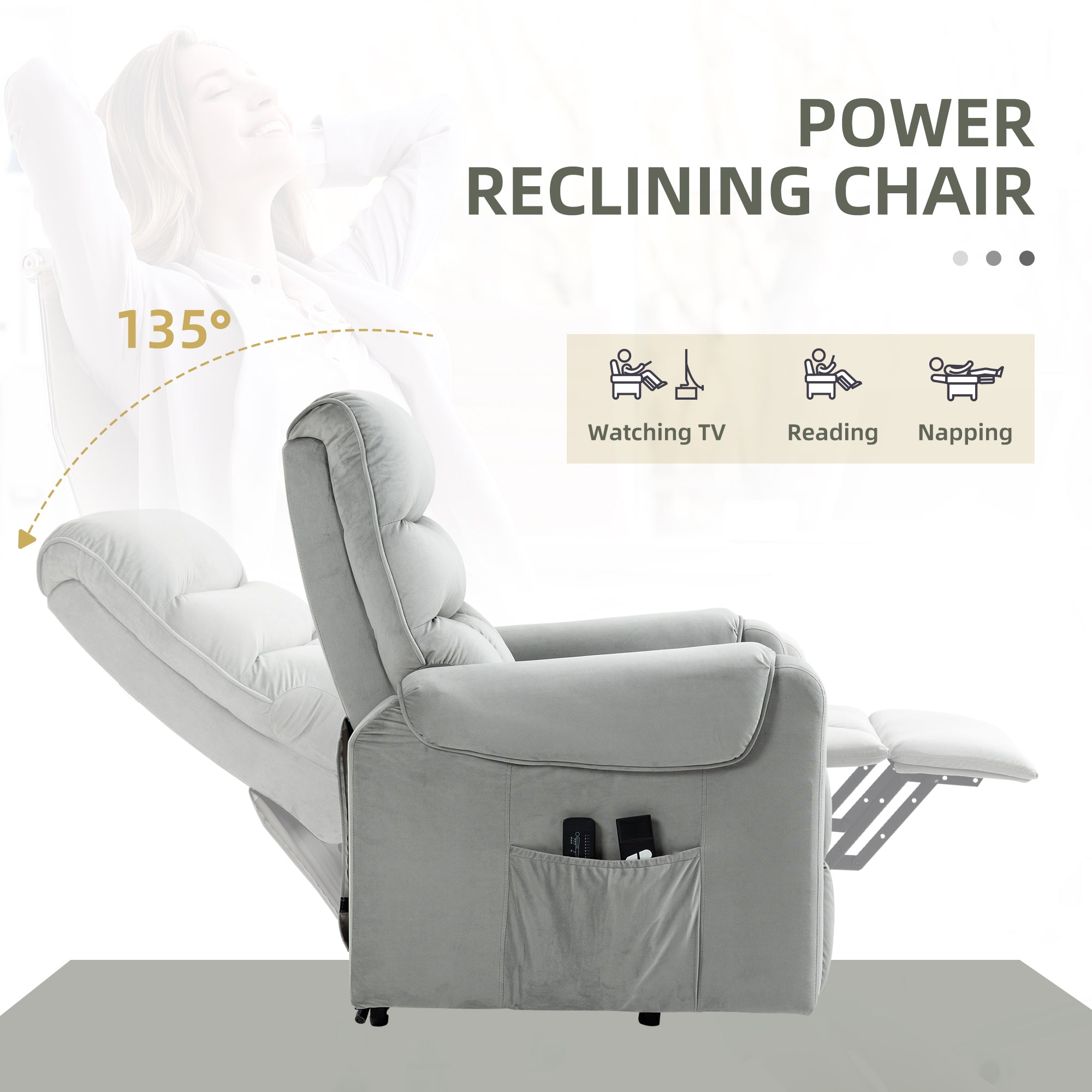 Lift Chair for Elderly, Massage Recliner Chair with 8 Vibration Points, Footrest, Remote Control, Side Pockets, Grey Electric Power Lift Chairs   at Gallery Canada