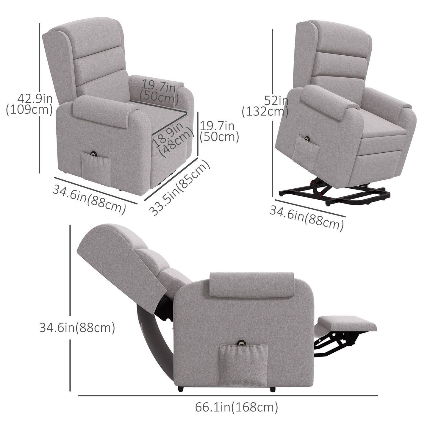 Lift Chair for Elderly, Power Chair Recliner with Footrest, Remote Control, Side Pockets for Living Room, Brown Electric Power Lift Chairs   at Gallery Canada