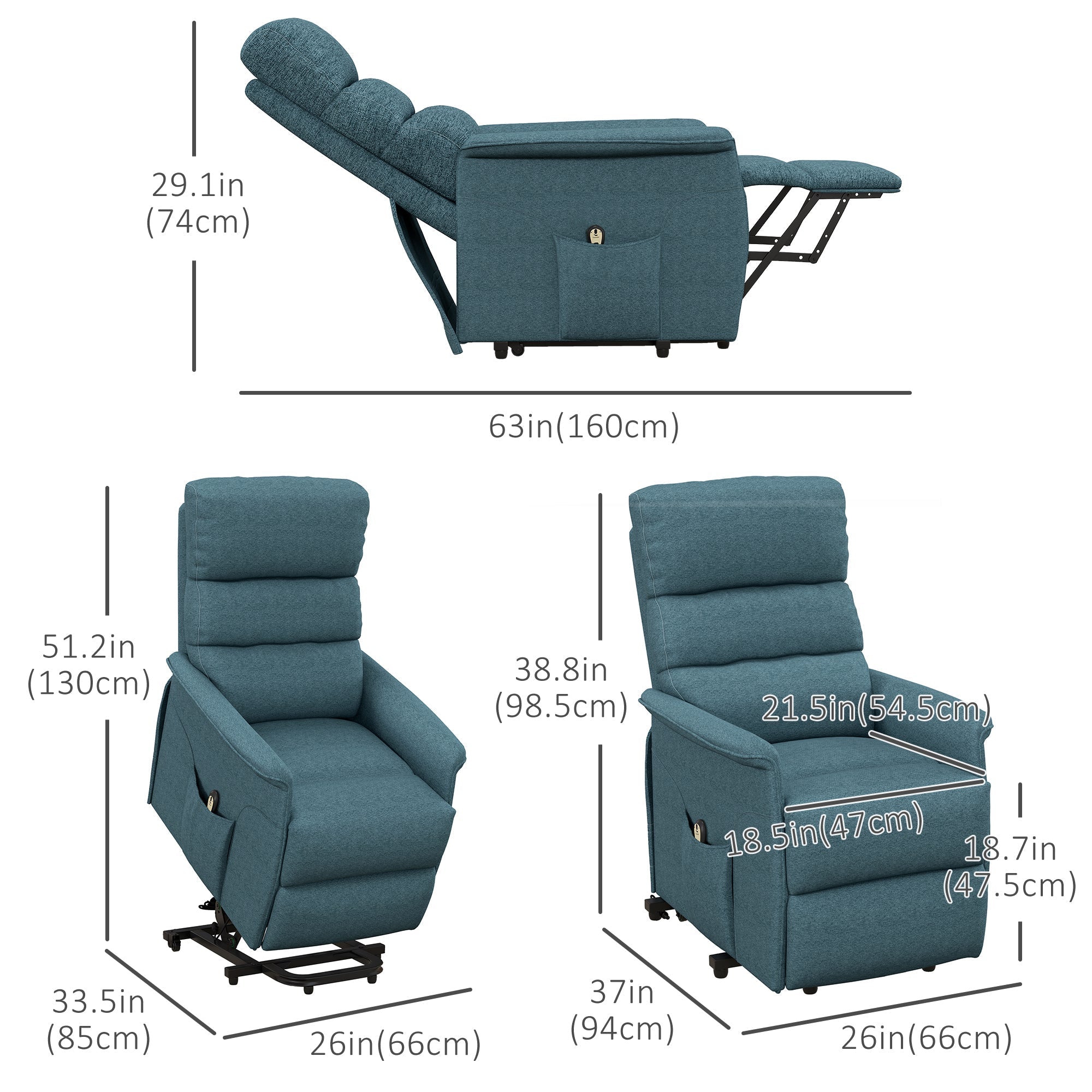 Lift Chair for Elderly, Power Chair Recliner with Remote Control, Side Pockets for Living Room, Blue Electric Power Lift Chairs   at Gallery Canada