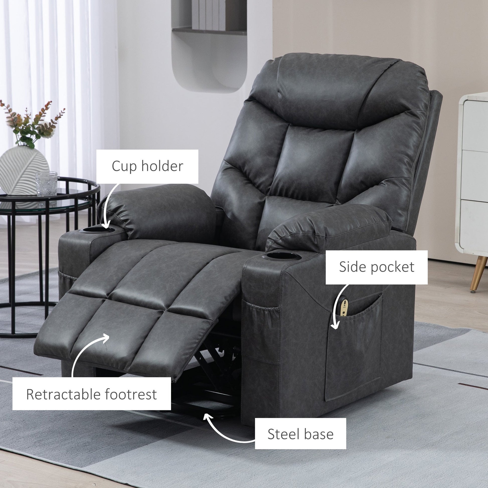 Lift Chair for Elderly, PU Leather Electric Recliner Chair with Quick Assembly, Remote, Cup Holders, Side Pockets, Grey Sofas & Reclining Chairs   at Gallery Canada