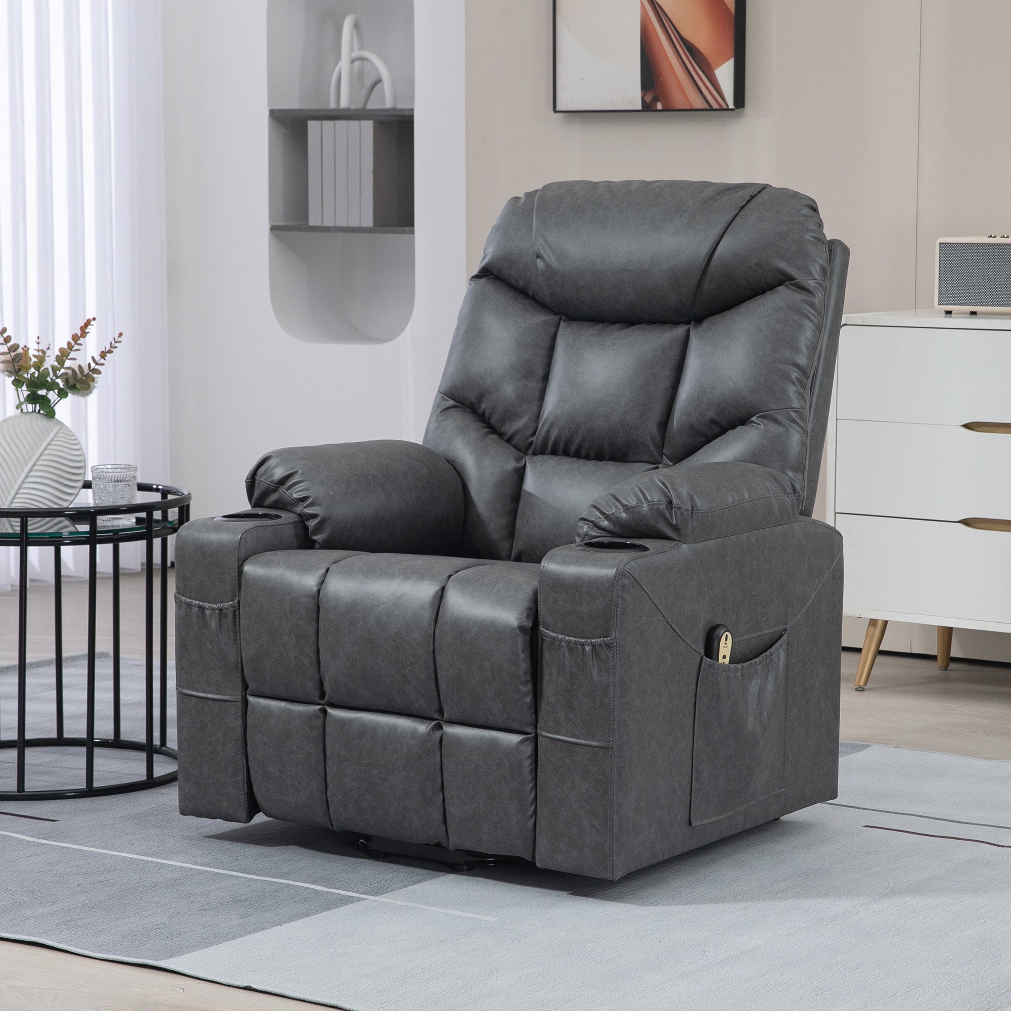 Lift Chair for Elderly, PU Leather Electric Recliner Chair with Quick Assembly, Remote, Cup Holders, Side Pockets, Grey Sofas & Reclining Chairs   at Gallery Canada