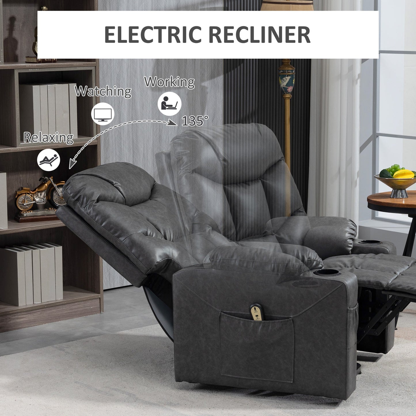 Lift Chair for Elderly, PU Leather Electric Recliner Chair with Quick Assembly, Remote, Cup Holders, Side Pockets, Grey Sofas & Reclining Chairs   at Gallery Canada