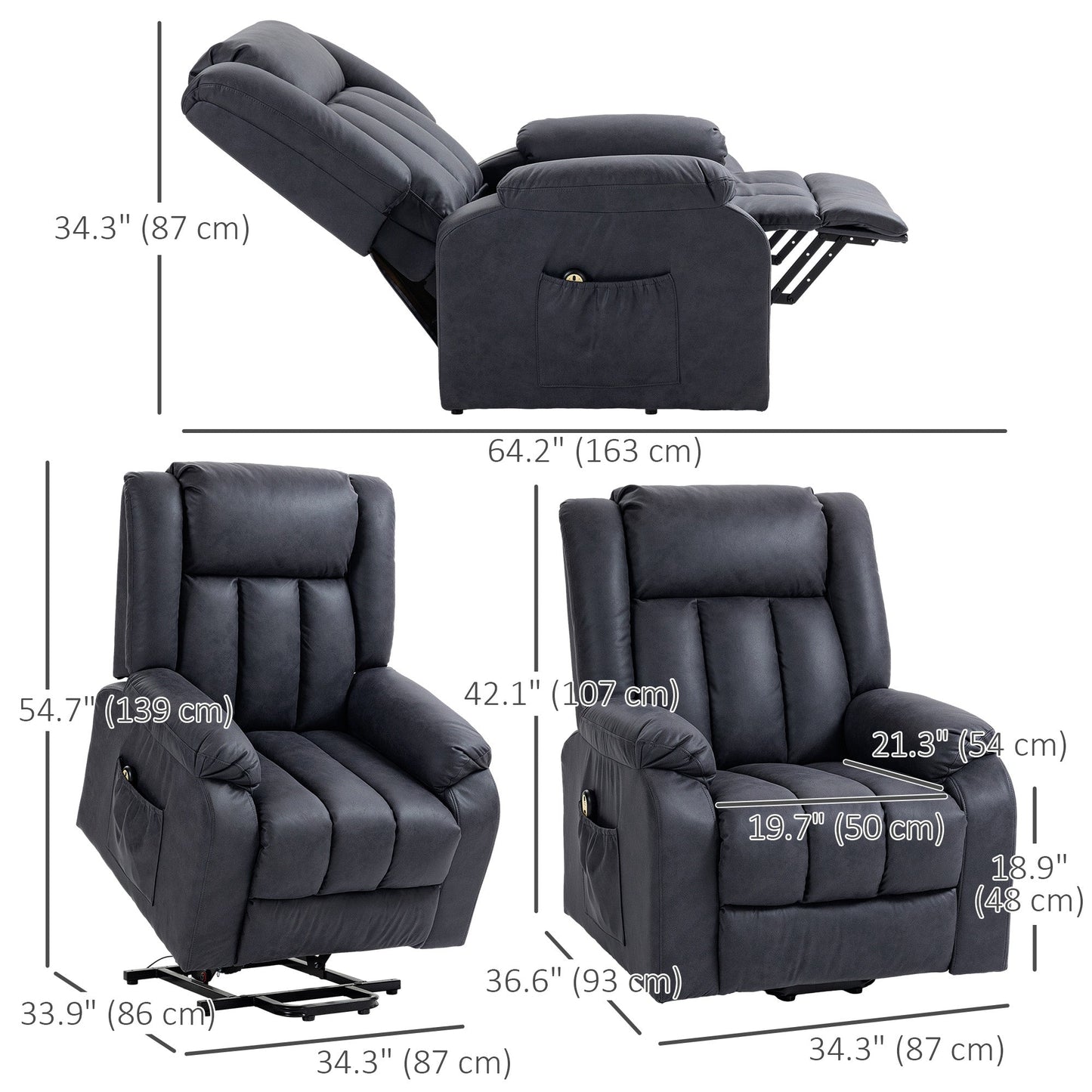 Lift Chair for Seniors, Microfibre Upholstered Electric Recliner Chair with Remote, Quick Assembly, Charcoal Grey Electric Power Lift Chairs   at Gallery Canada