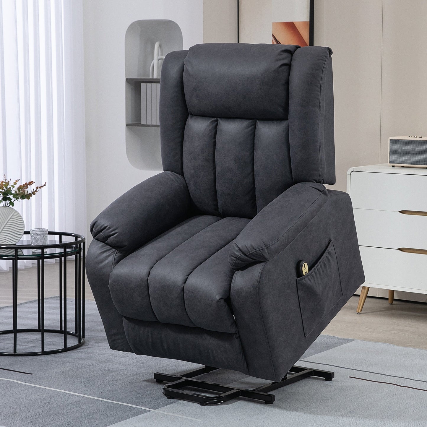 Lift Chair for Seniors, Microfibre Upholstered Electric Recliner Chair with Remote, Quick Assembly, Charcoal Grey Electric Power Lift Chairs   at Gallery Canada