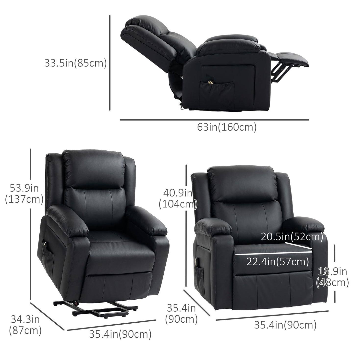 Lift Chair for Seniors, PU Leather Upholstered Electric Recliner Chair with Remote, Side Pockets, Quick Assembly, Black Sofas & Reclining Chairs   at Gallery Canada