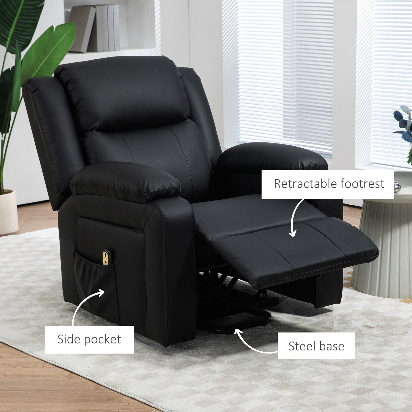 Lift Chair for Seniors, PU Leather Upholstered Electric Recliner Chair with Remote, Side Pockets, Quick Assembly, Black Sofas & Reclining Chairs   at Gallery Canada