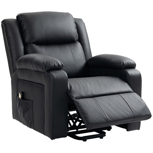 Lift Chair for Seniors, PU Leather Upholstered Electric Recliner Chair with Remote, Side Pockets, Quick Assembly, Black Sofas & Reclining Chairs Black  at Gallery Canada