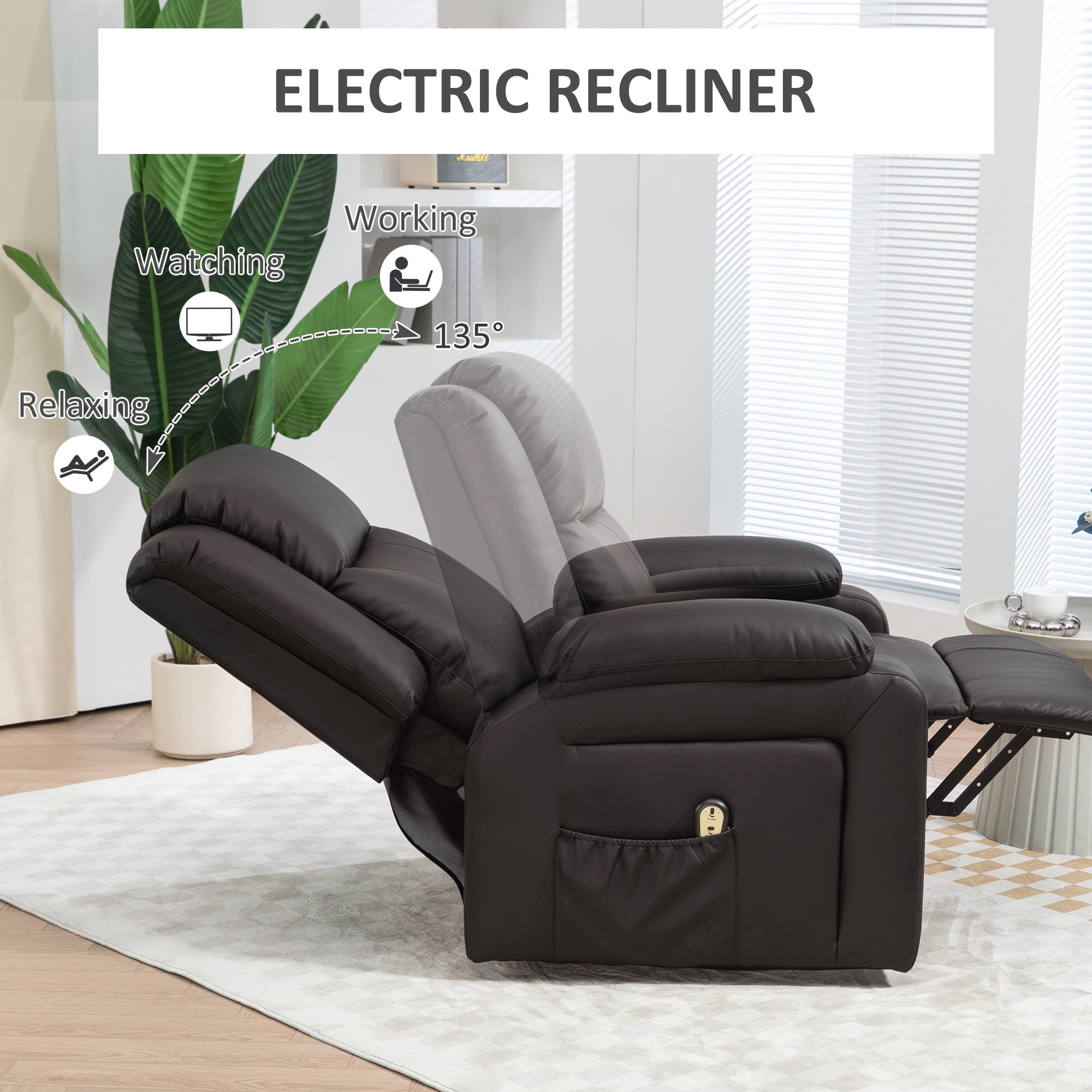 Lift Chair for Seniors, PU Leather Upholstered Electric Recliner Chair with Remote, Side Pockets, Quick Assembly, Brown Electric Power Lift Chairs   at Gallery Canada