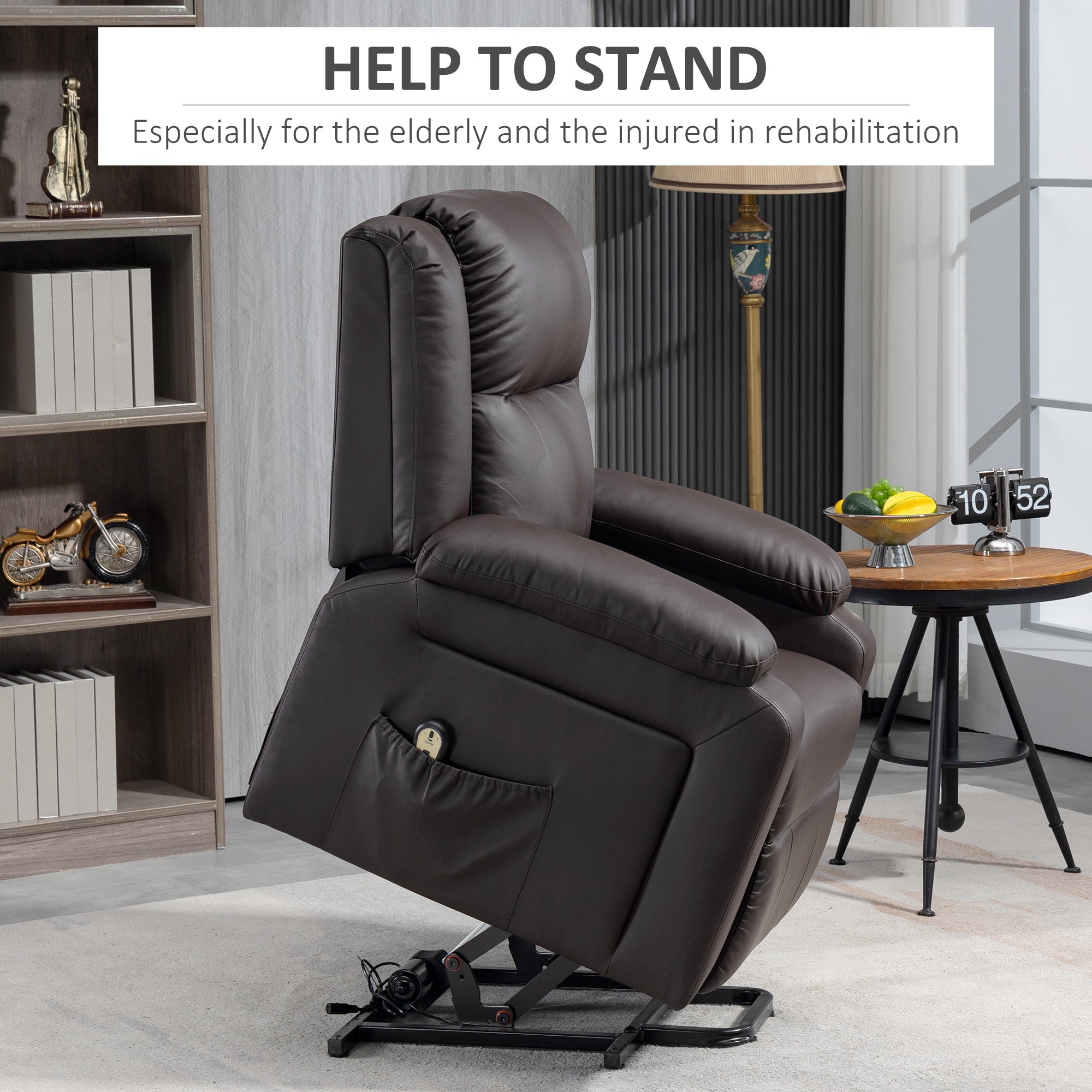 Lift Chair for Seniors, PU Leather Upholstered Electric Recliner Chair with Remote, Side Pockets, Quick Assembly, Brown Electric Power Lift Chairs   at Gallery Canada