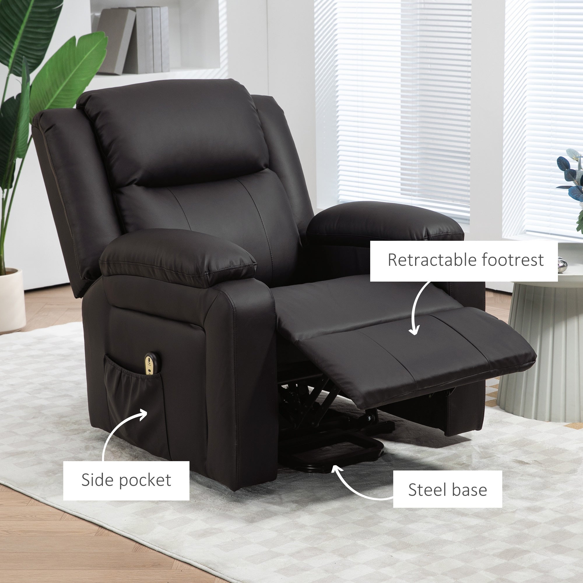 Lift Chair for Seniors, PU Leather Upholstered Electric Recliner Chair with Remote, Side Pockets, Quick Assembly, Brown Electric Power Lift Chairs   at Gallery Canada